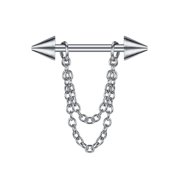 14G Nipple Ring, Dangle Chain Barbell, Spike Nipple Jewelry, Nipple Piercing Jewelry, ZMJK102