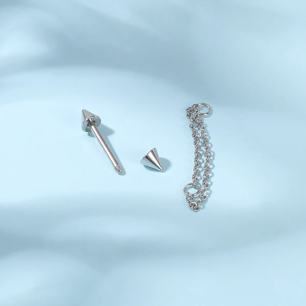 14G Nipple Ring, Dangle Chain Barbell, Spike Nipple Jewelry, Nipple Piercing Jewelry, ZMJK102