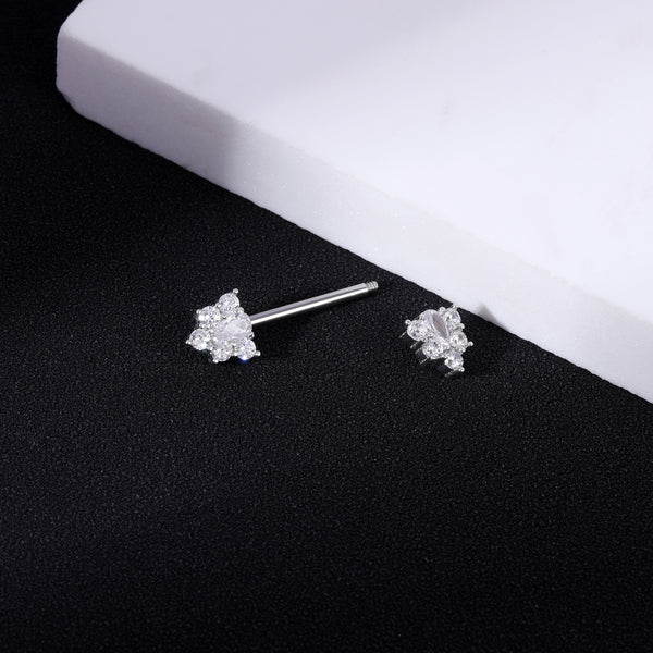 14G Nipple Ring, Spike Nipple Jewelry, White Crystal Barbell, Nipple Piercing Jewelry, ZMJK089