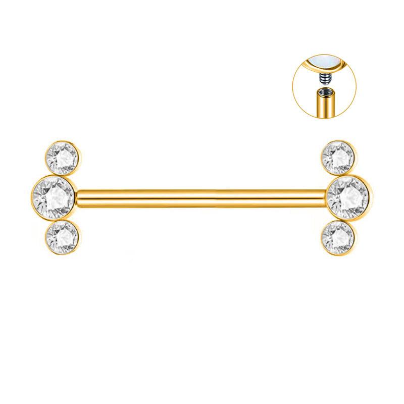 14G Tongue Ring, Triple Zircon Piercing, Tongue Jewelry, Stainless Steel Barbell, ZMJT044