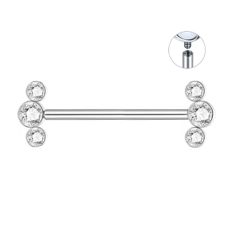 14G Tongue Ring, Triple Zircon Piercing, Tongue Jewelry, Stainless Steel Barbell, ZMJT044