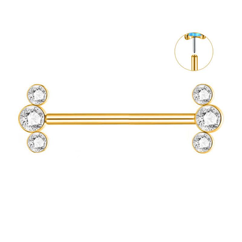 14G Tongue Ring, Triple Zircon Piercing, Tongue Jewelry, Stainless Steel Barbell, ZMJT044