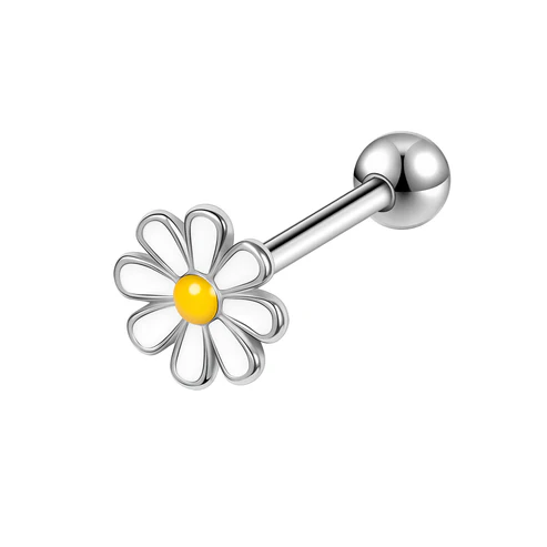14G Tongue Ring, Yellow Flower Barbell, Threaded Tongue Piercing, Tongue Jewelry, ZMJT046