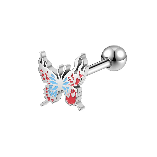 14G Tongue Ring, Butterfly Tongue Barbell, Threaded Tongue Piercing, Tongue Jewelry, ZMJT121