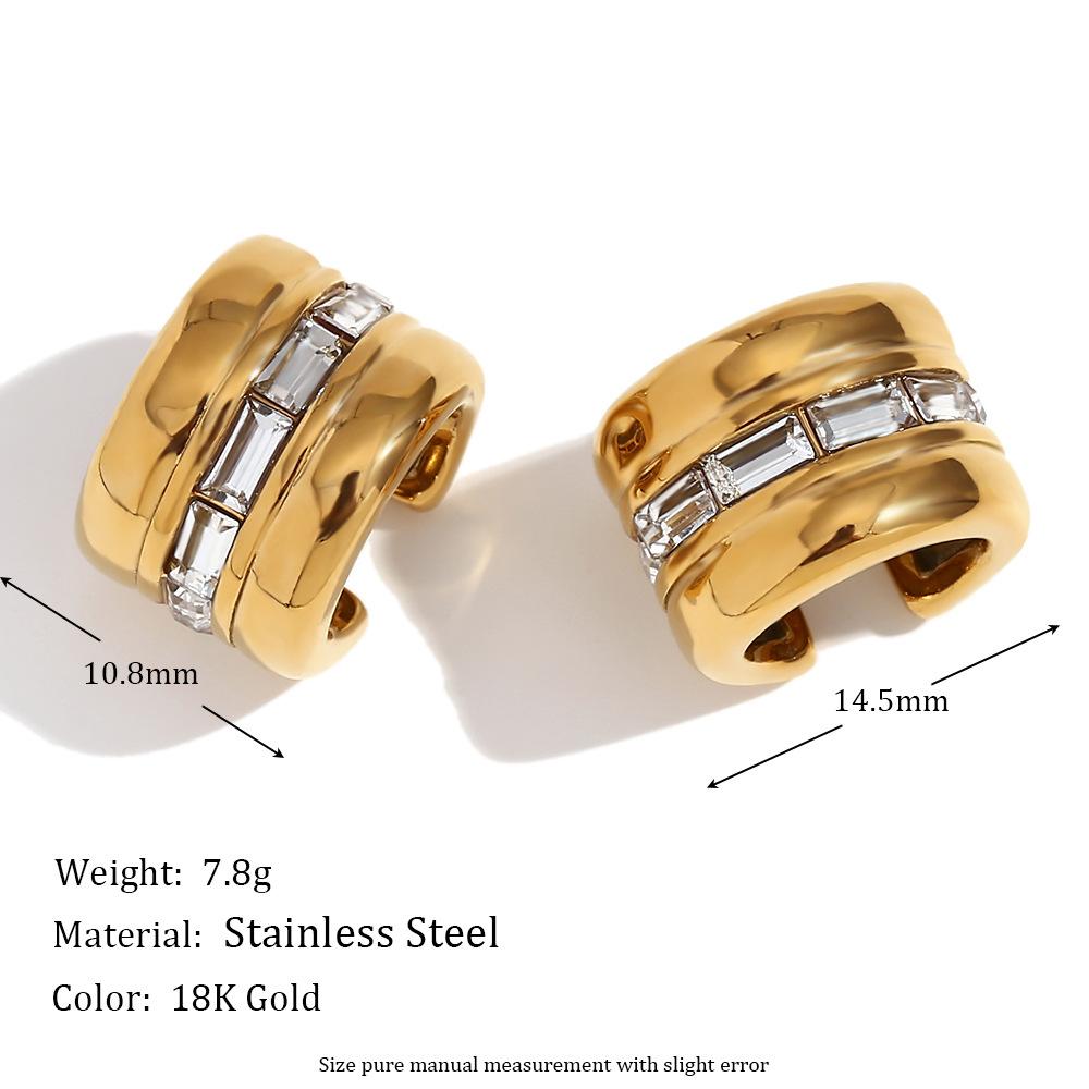 18K Gold Plated Ear Clip, Zircon Earrings, Stainless Steel Jewelry, Unique Design Earrings, ZMJE046