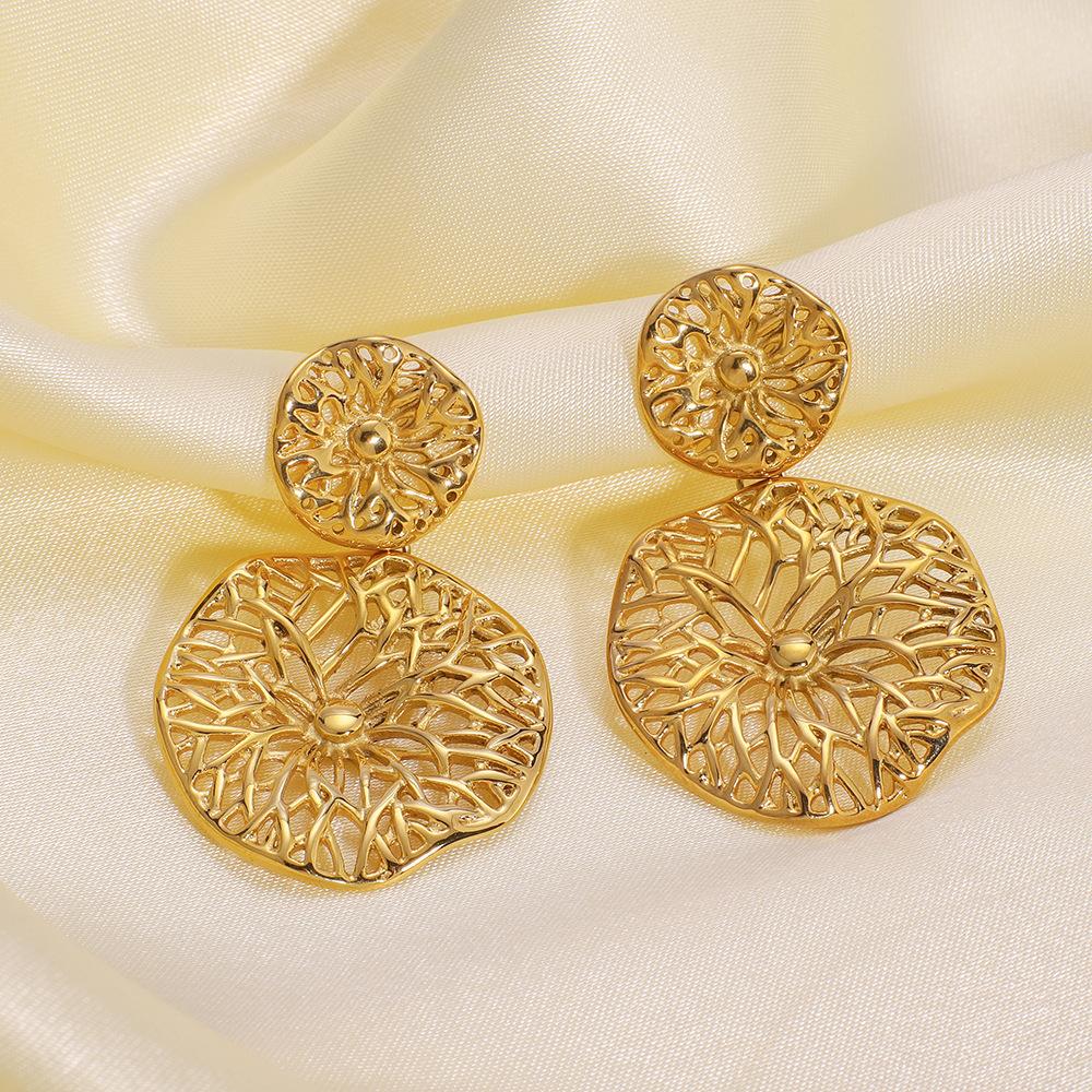 18K Gold Plated Earrings, Double Layer Earrings, Irregular Round Earrings, Stainless Steel Jewelry, ZMJE066