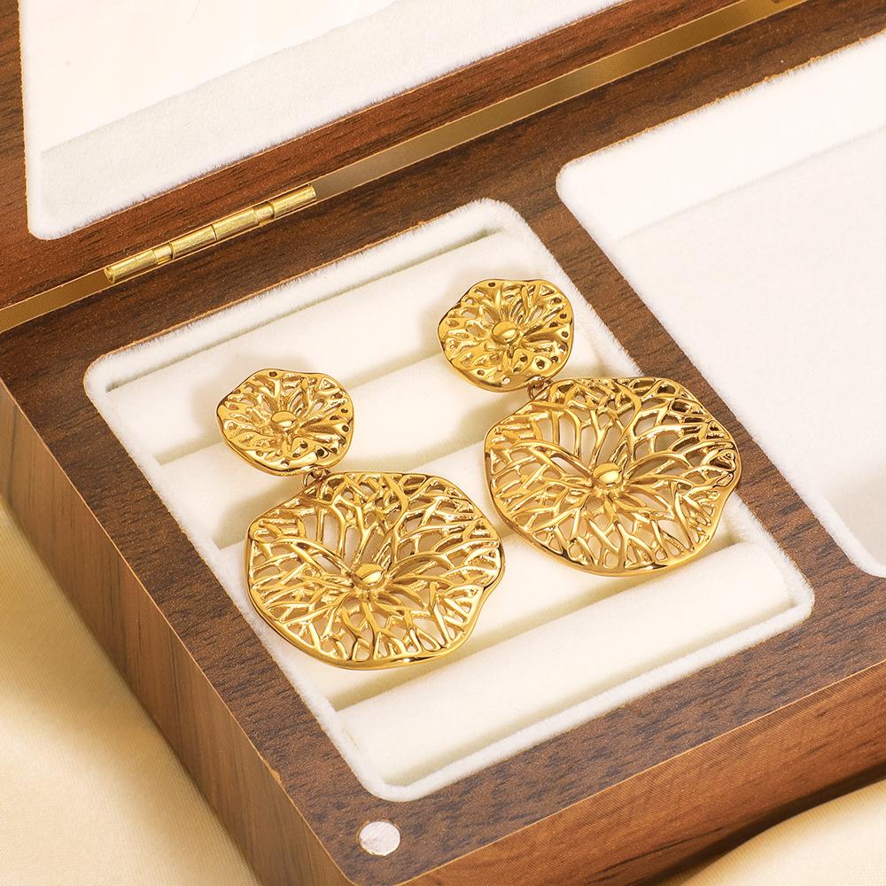 18K Gold Plated Earrings, Double Layer Earrings, Irregular Round Earrings, Stainless Steel Jewelry, ZMJE066