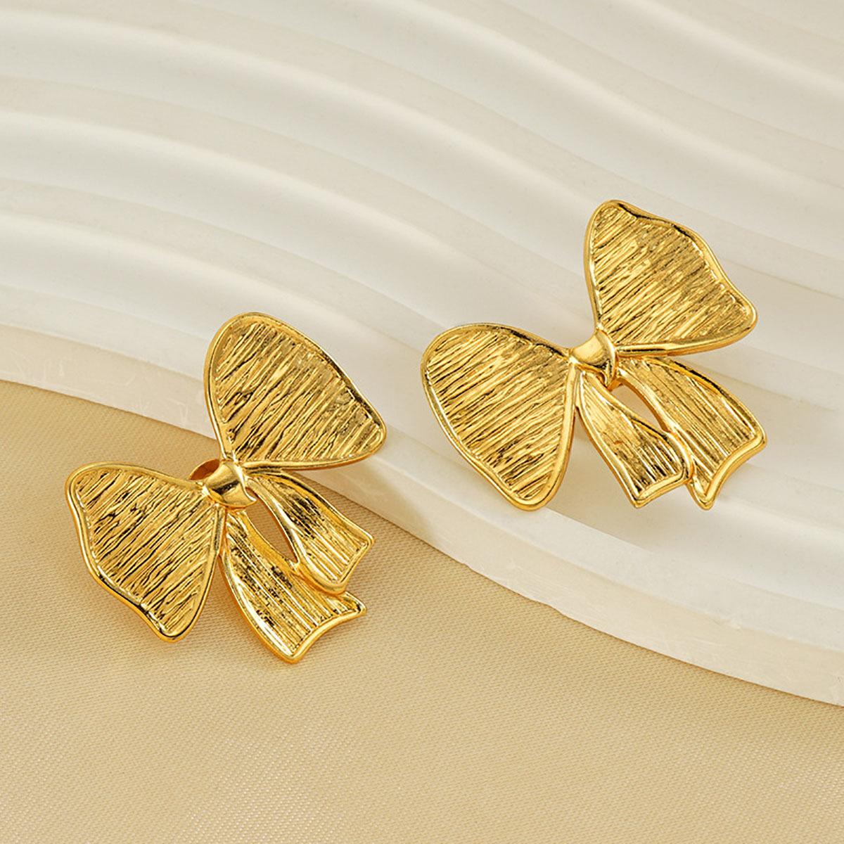 18K Gold Plated Earrings, Bow Earrings, Stainless Steel Jewelry, Cute Earrings, ZMJE045