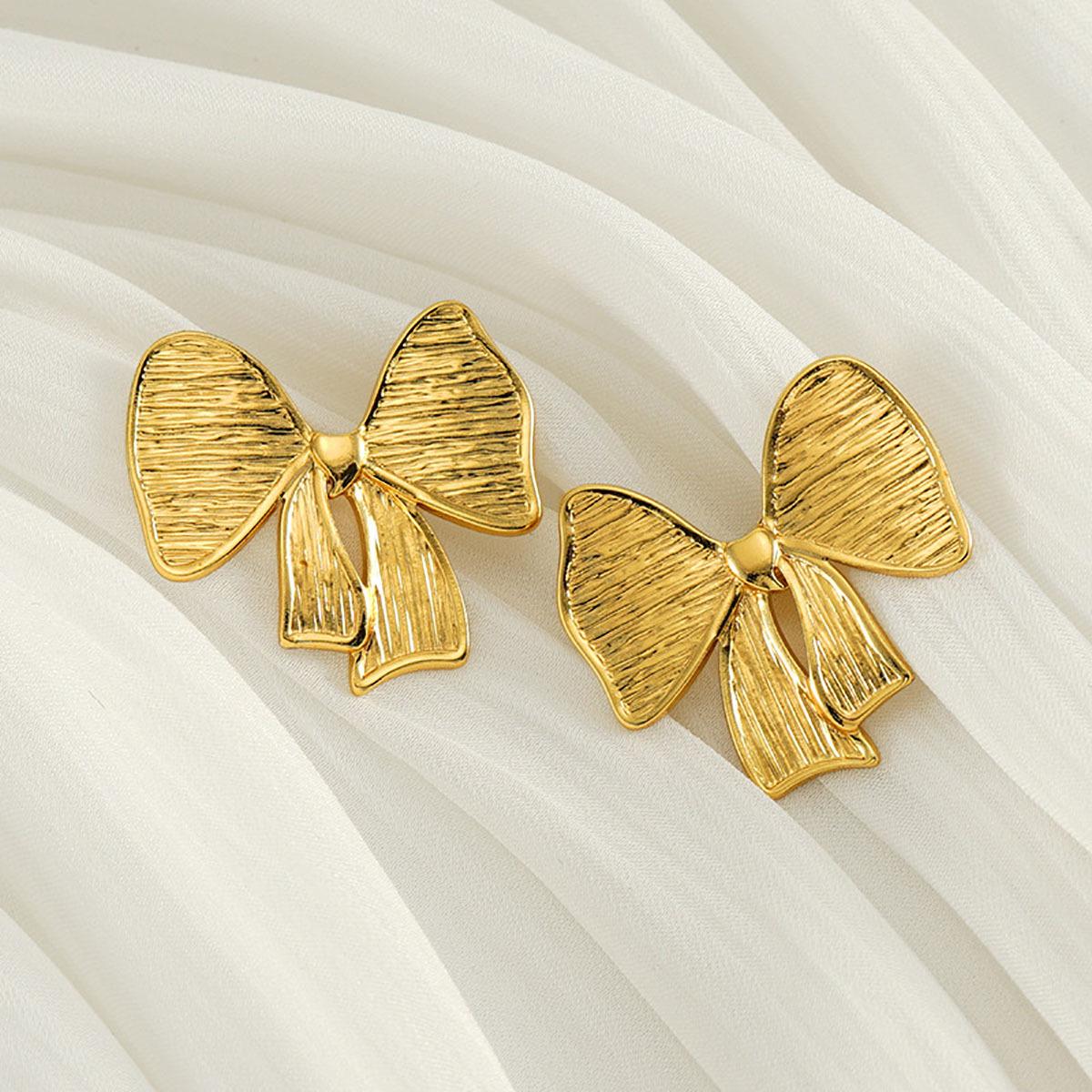 18K Gold Plated Earrings, Bow Earrings, Stainless Steel Jewelry, Cute Earrings, ZMJE045