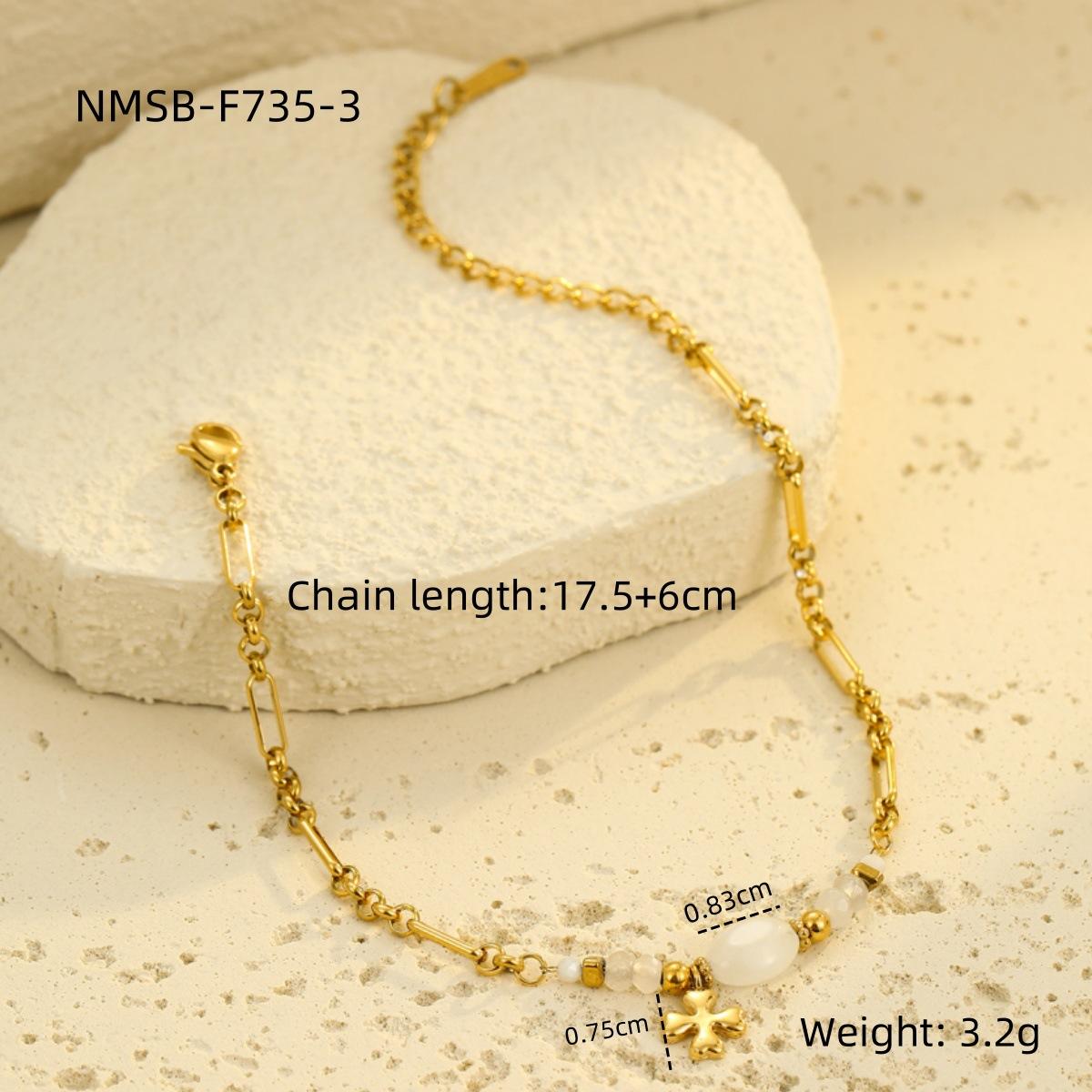 18K Gold Plated Bracelet, Lapis Lazuli Bracelet, Clover Charm Bracelet, Stainless Steel Jewelry, ZMJB053