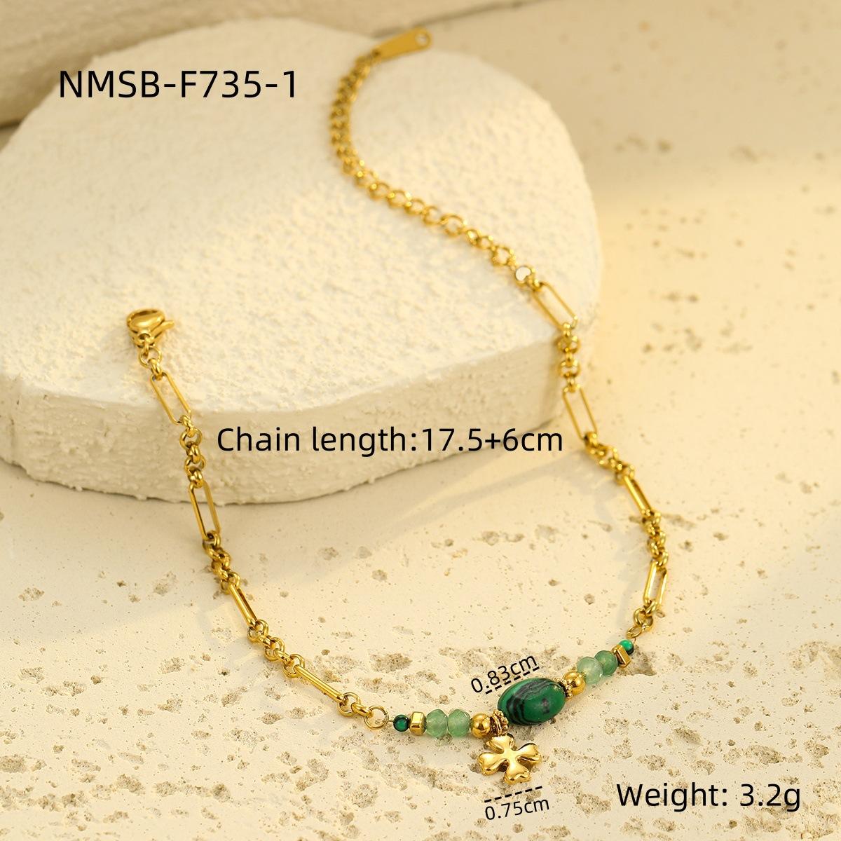 18K Gold Plated Bracelet, Lapis Lazuli Bracelet, Clover Charm Bracelet, Stainless Steel Jewelry, ZMJB053