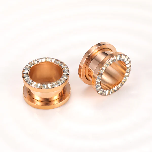 18K Gold Plated Ear Gauges, Zircon Ear Plugs, Stainless Steel Ear Stretchers, Luxury Ear Jewelry, ZMJ1E46