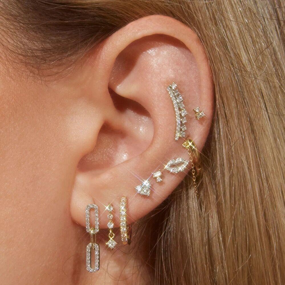 18K Gold Plated Ear Stud, Zircon Earrings, Stainless Steel Stud Earrings, Luxury Ear Jewelry, ZMJ1E99