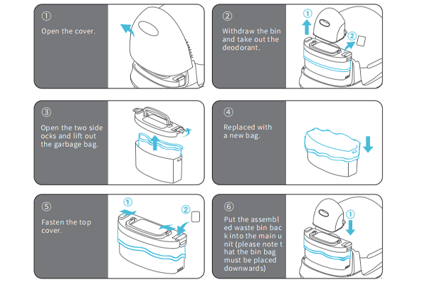 Tikpaws Smart Litter Box waste bin being emptied, showing proper cleaning procedure