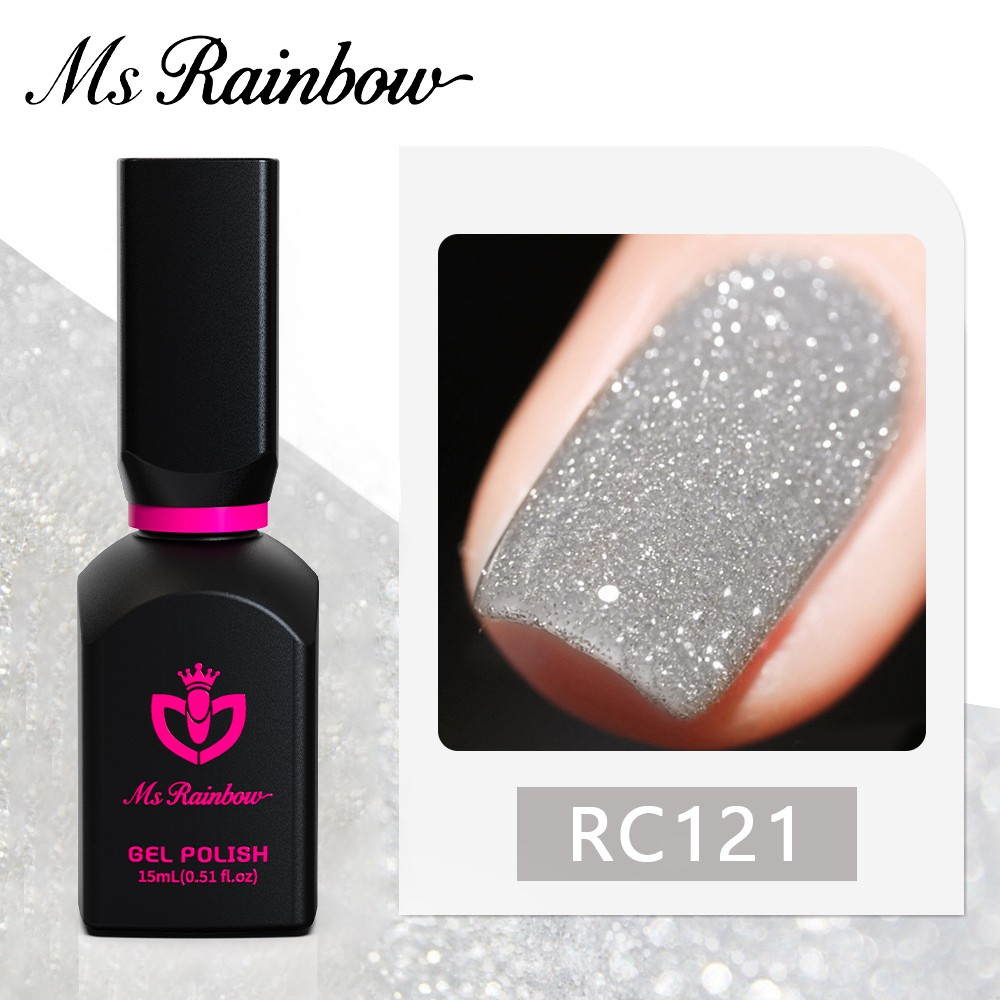 Ms Rainbow RC121 Silver Glitter Gel Polish 15ml Sparkle UV LED Nail Gel