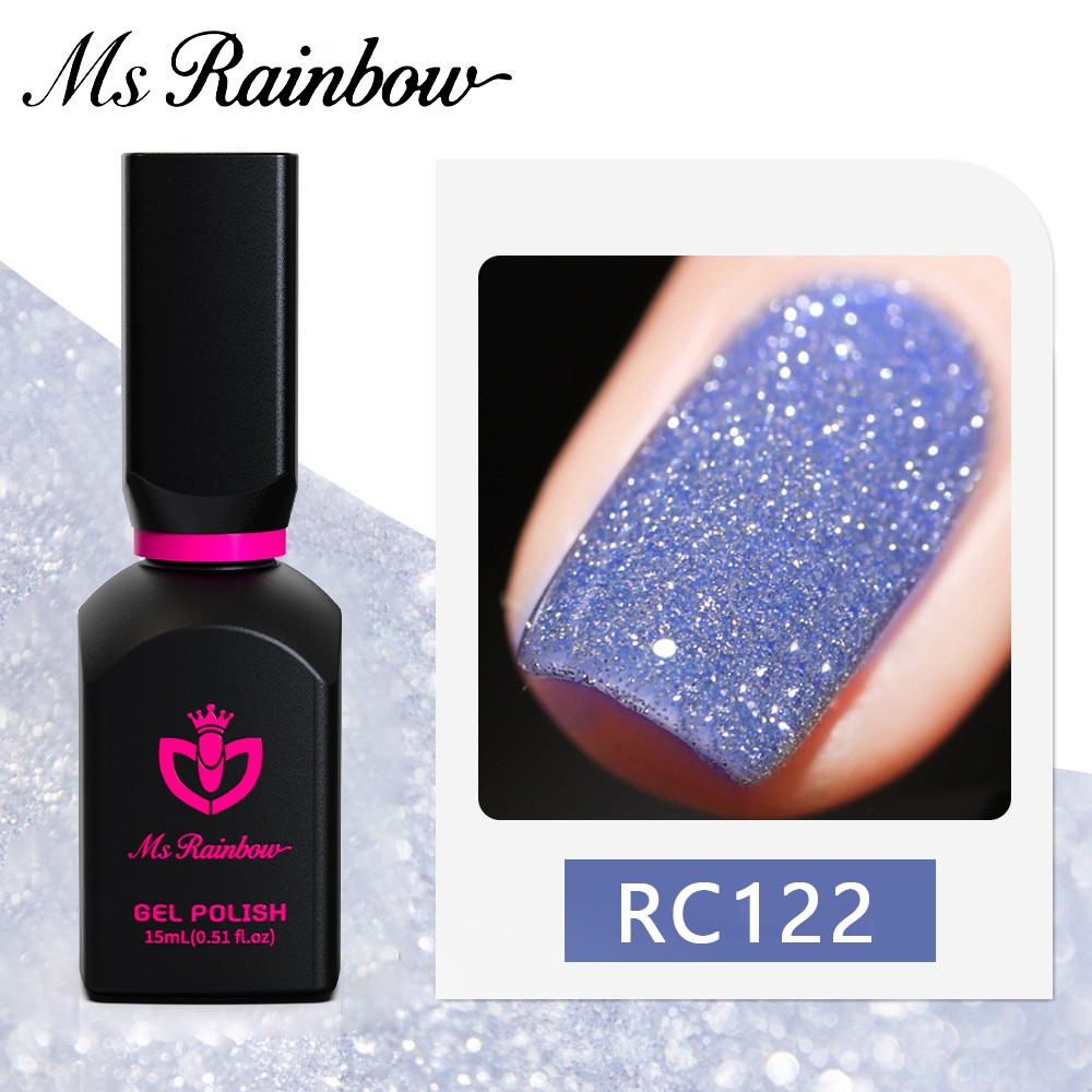 Ms Rainbow RC122 Blue Glitter Gel Polish 15ml Sparkle UV LED Soak Off Nail Gel