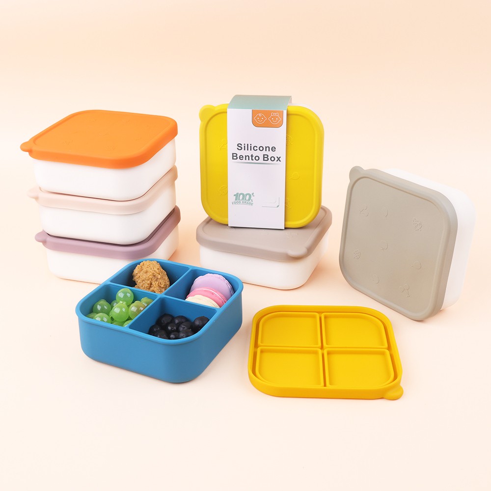 800ml Silicone Square Bento Box with 4 Compartments