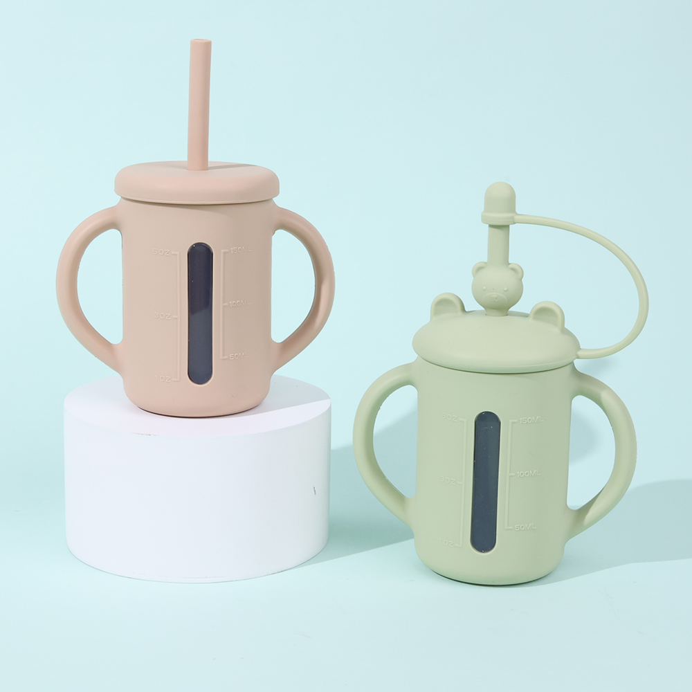 Silicone Baby Sippy Cup with Spill Proof Straw&Lid 