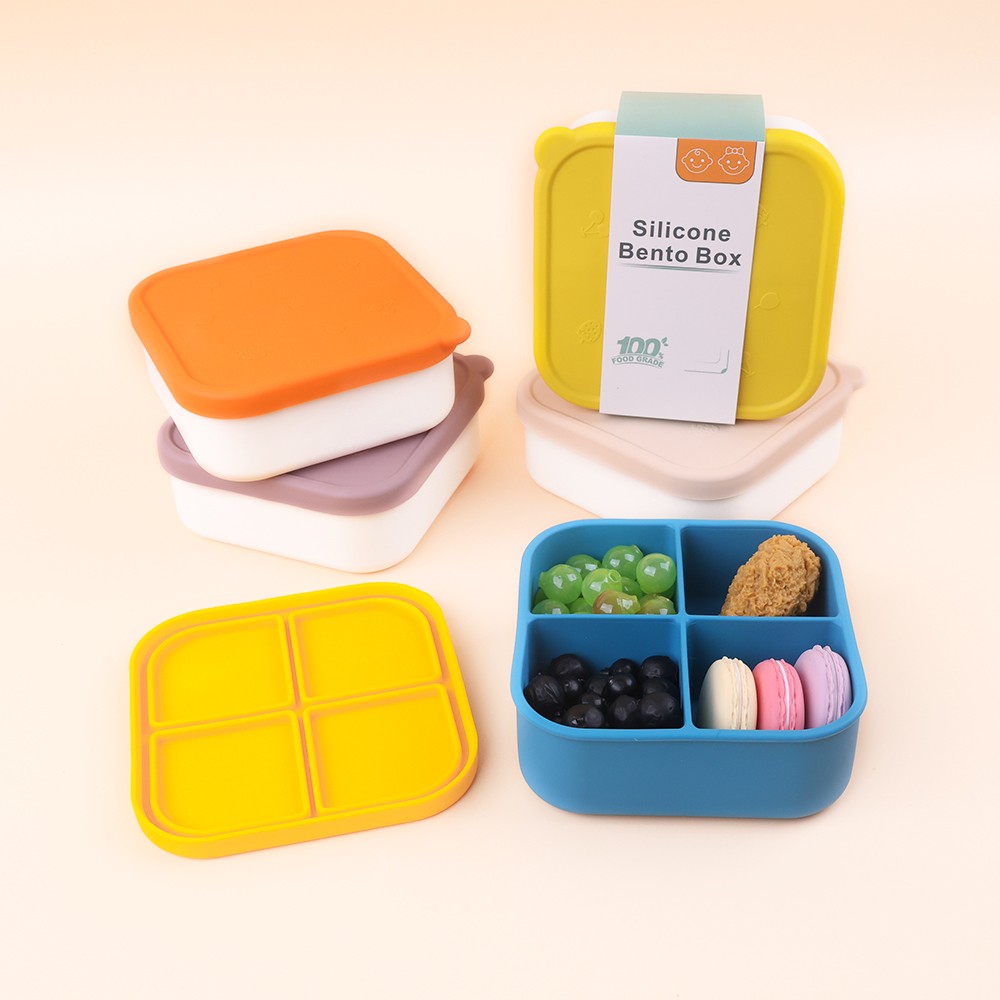 800ml Silicone Square Bento Box with 4 Compartments