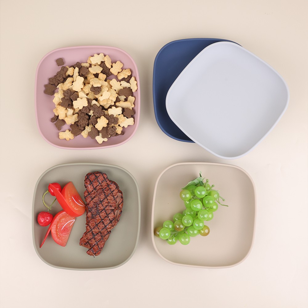 Silicone Square Shape Plate With Suction