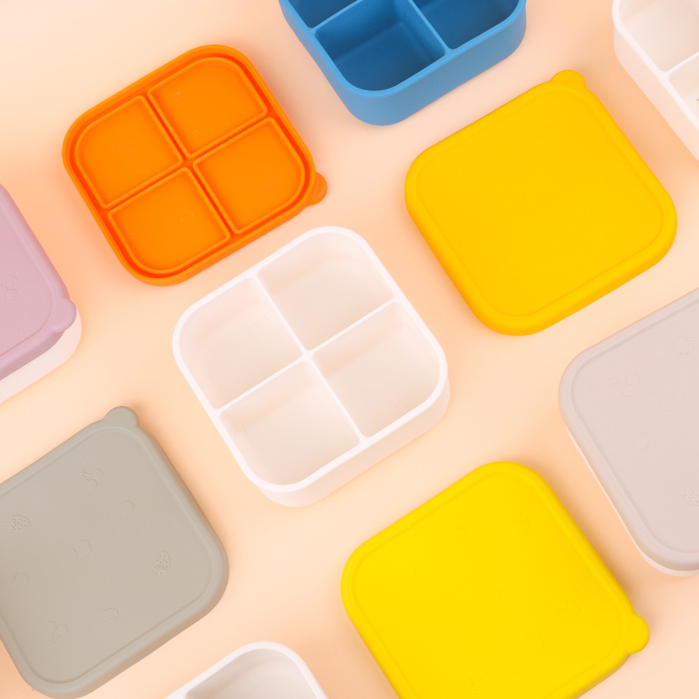 800ml Silicone Square Bento Box with 4 Compartments