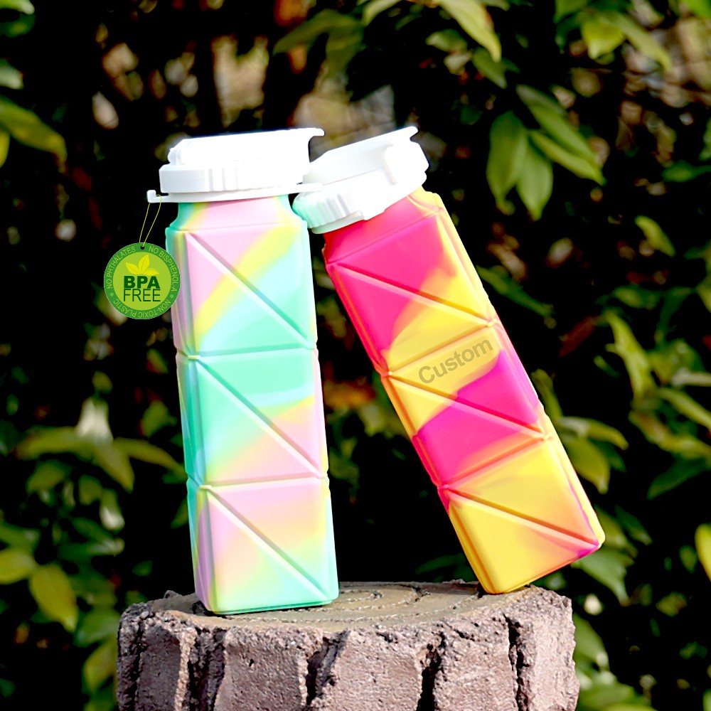 Silicone foldable bottle with mixed color