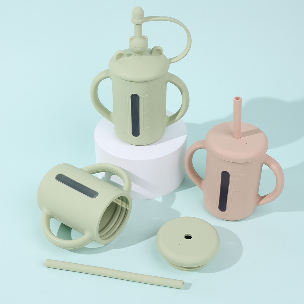 Silicone Baby Sippy Cup with Spill Proof Straw&Lid 