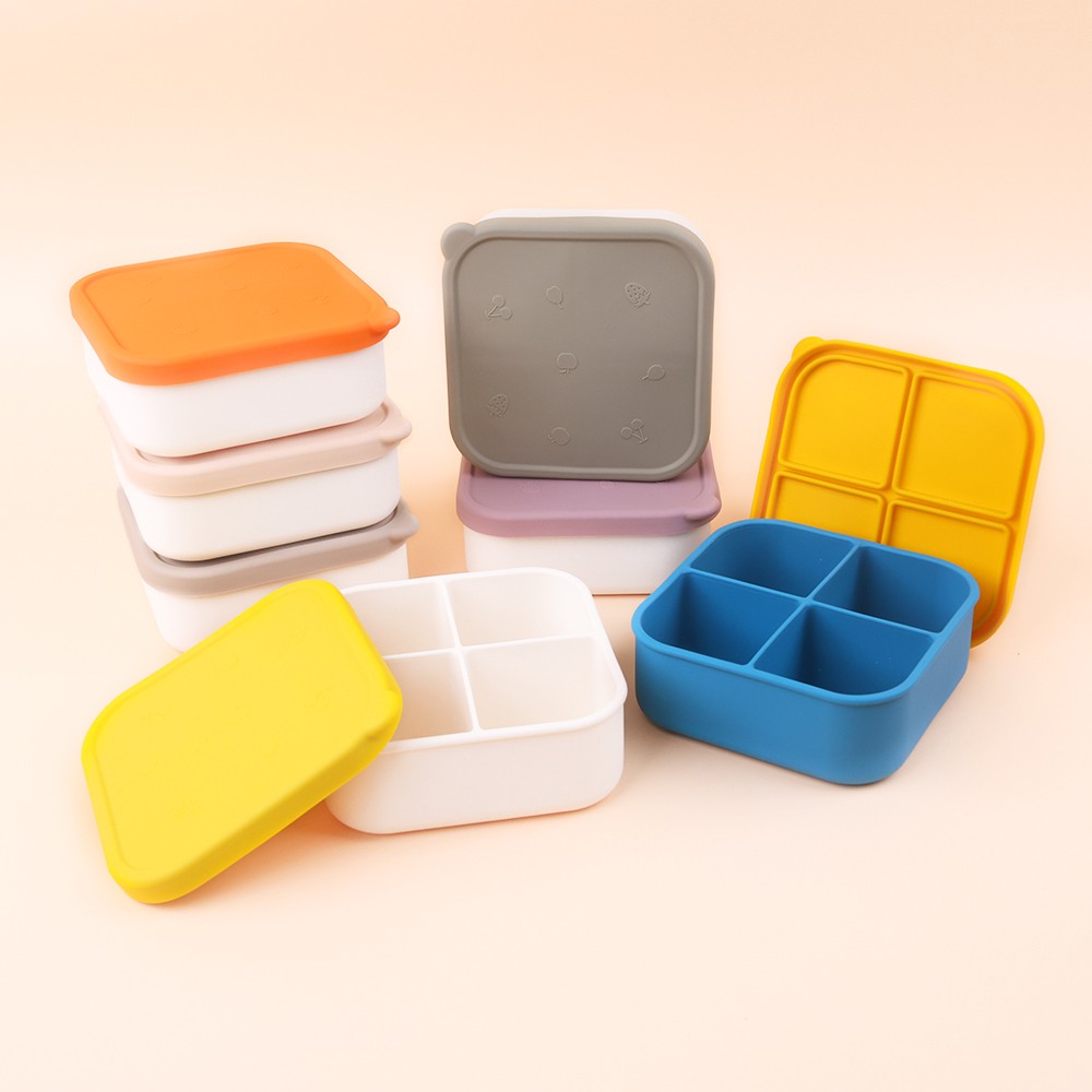 800ml Silicone Square Bento Box with 4 Compartments