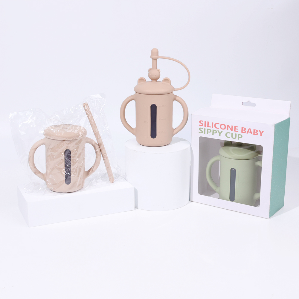 Silicone Baby Sippy Cup with Spill Proof Straw&Lid 