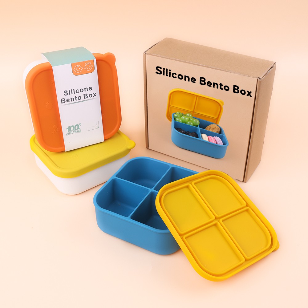 800ml Silicone Square Bento Box with 4 Compartments