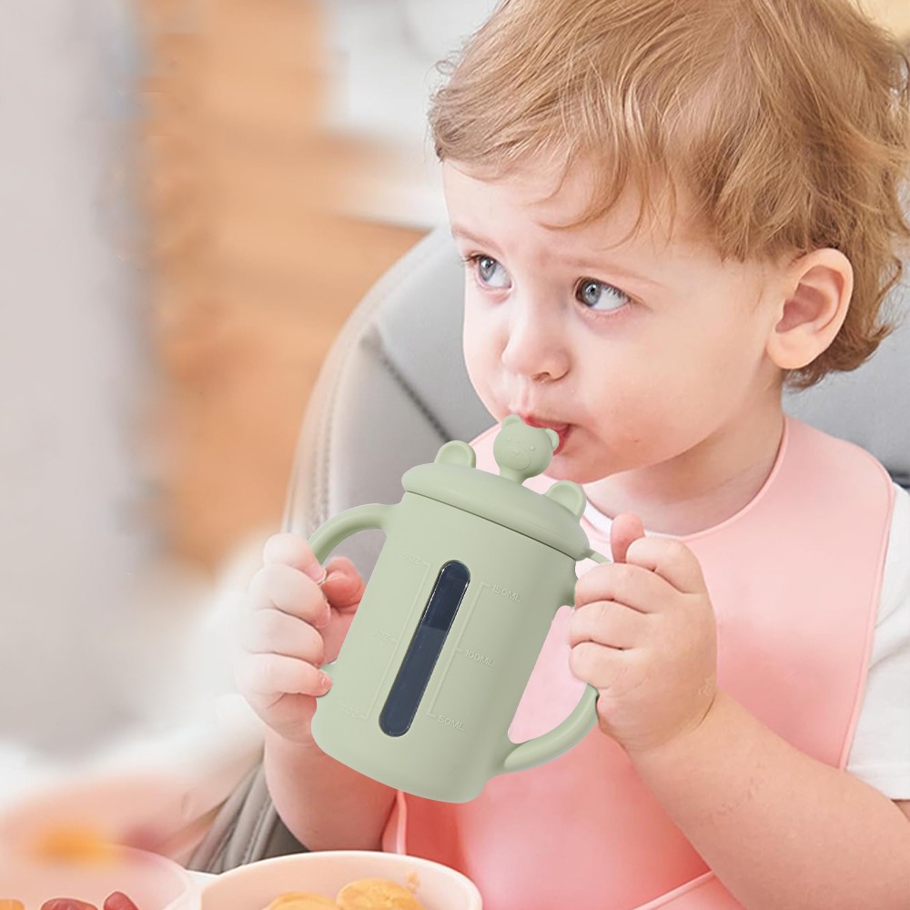 Silicone Baby Sippy Cup with Spill Proof Straw&Lid 