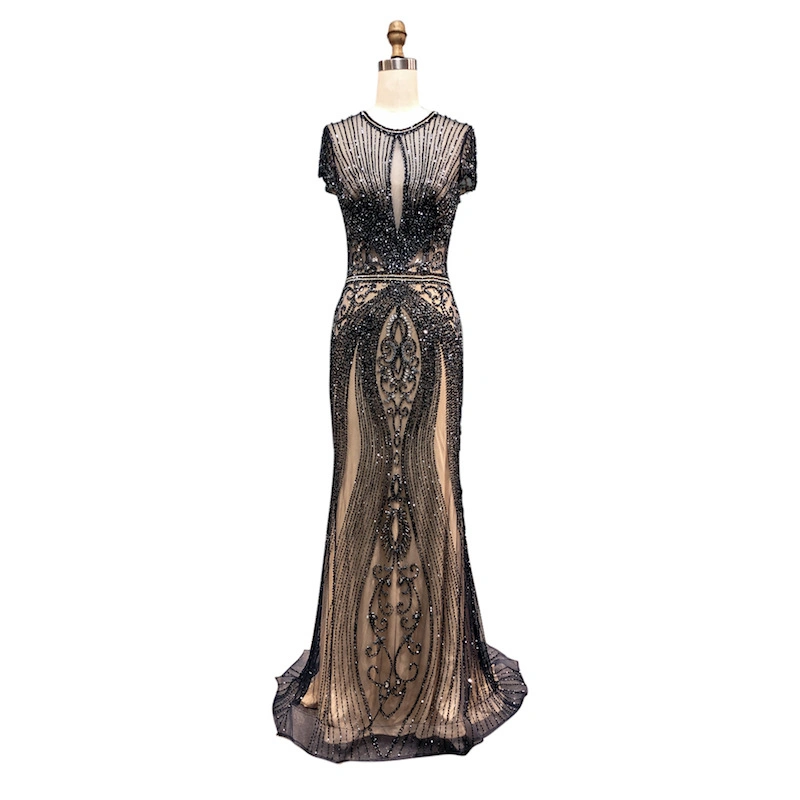 Luxury Black Hand-Beaded Hostess Gown C25056