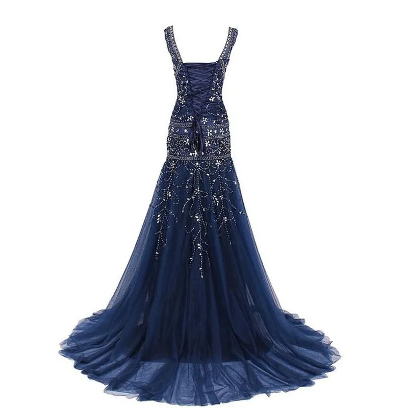 Navy Blue V-Neck Sequin Luxe Hostess Gown C250512