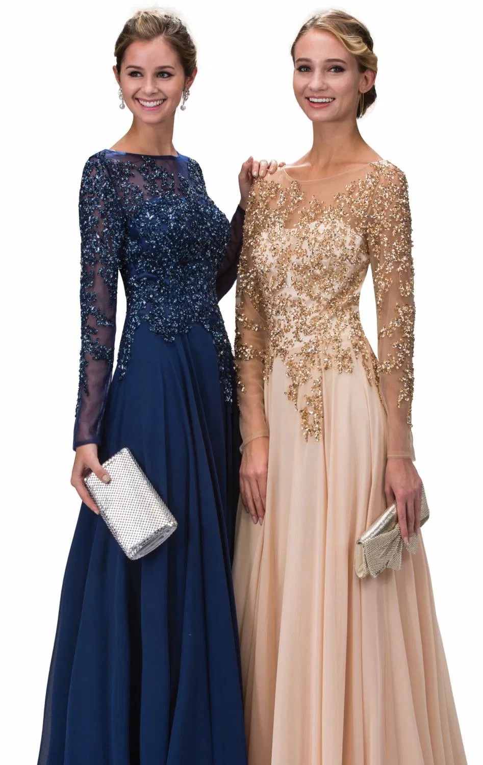 Elegant Backless Chiffon Sequin Hostess Gown C250519