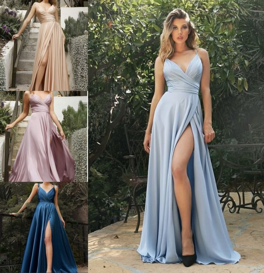 Silky chiffon slit long bridesmaid dress C250518