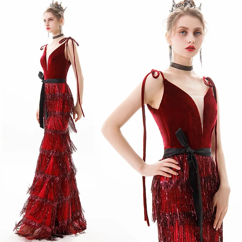 Sexy Spaghetti Strap Mermaid Hostess Gown C250517