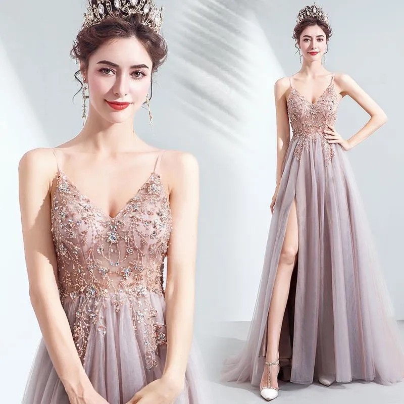 Blush Pink Spaghetti Strap V-Neck Bridesmaid Dress C250516