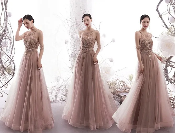 Tulle Beaded Long Graduation Dress C25059
