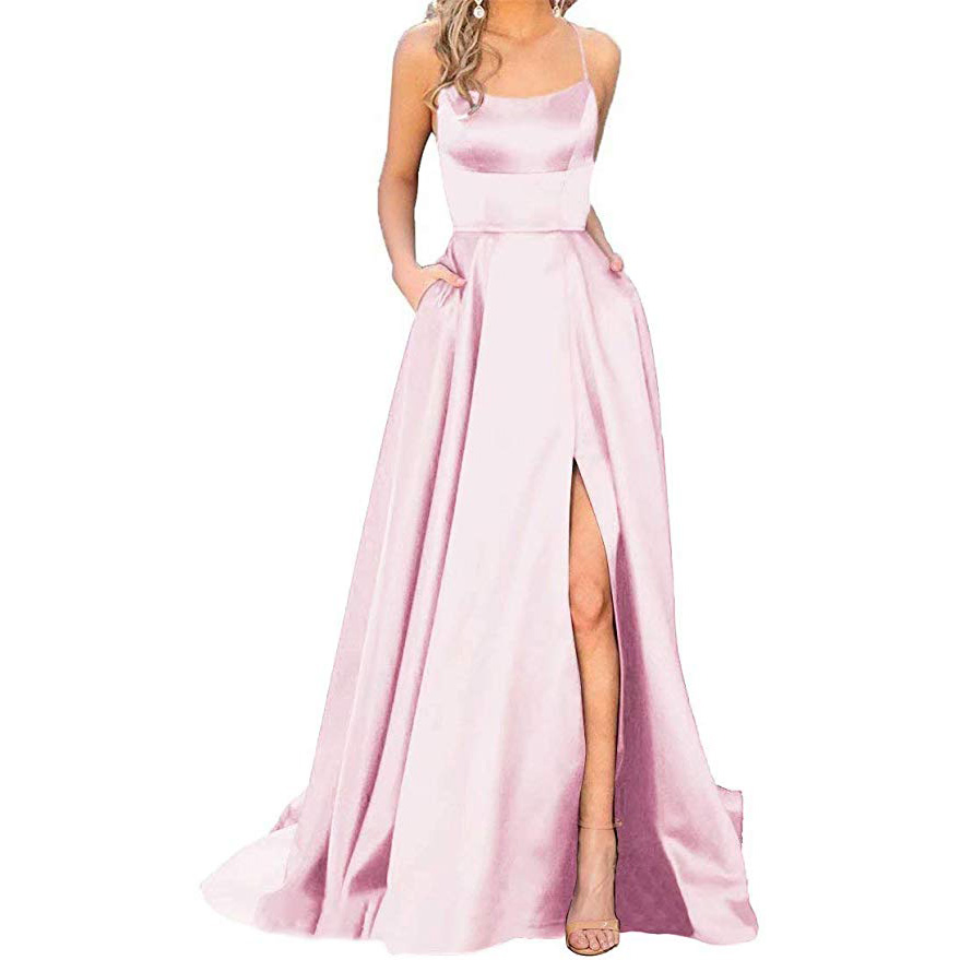 Spaghetti Strap Colorful Satin Graduation Dress C250515