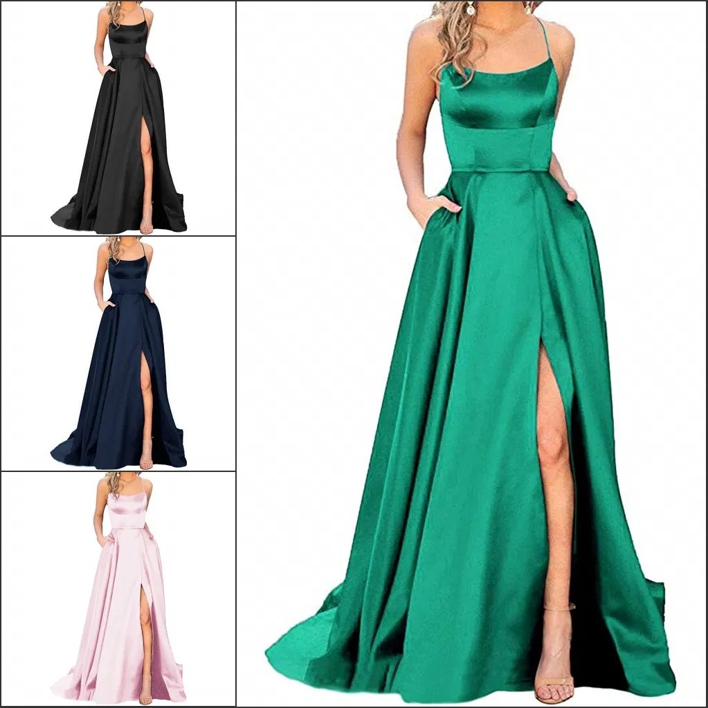 Spaghetti Strap Multicolor Satin Bridesmaid Dress C250515