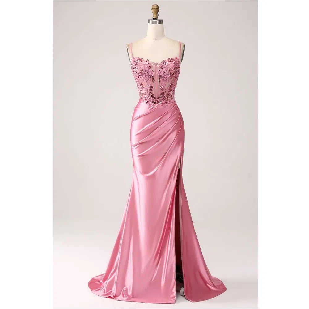 Coral Beaded Fine Strap Graduation Dress C25053