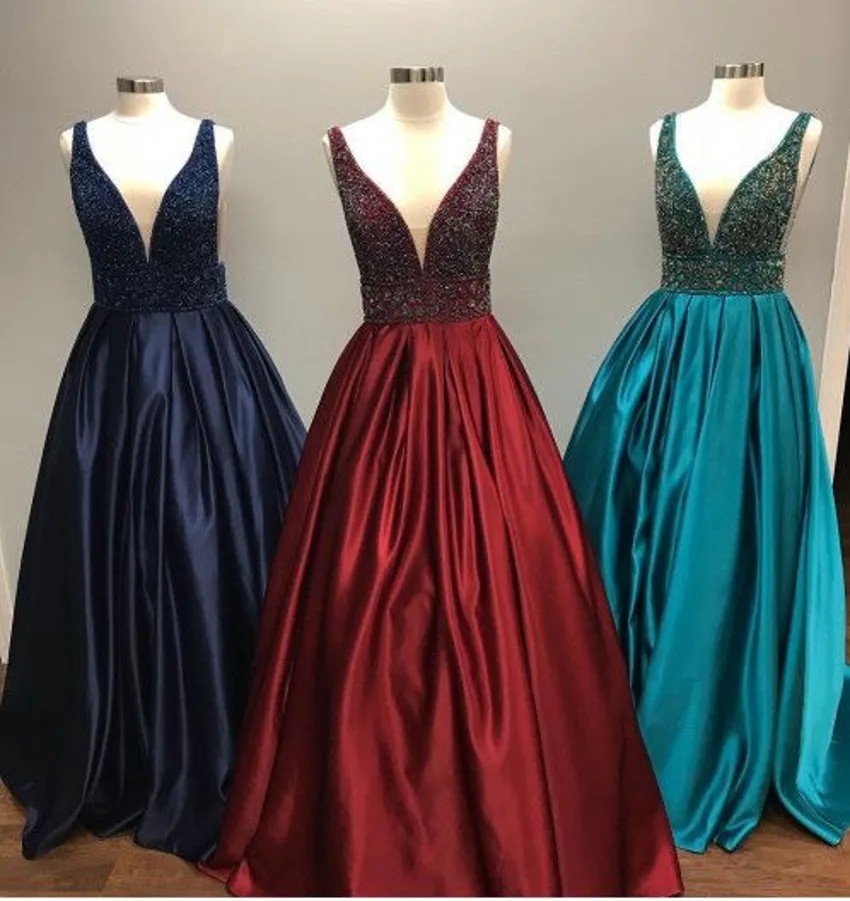 V-Neck Sequin Satin Ball Gown C250514
