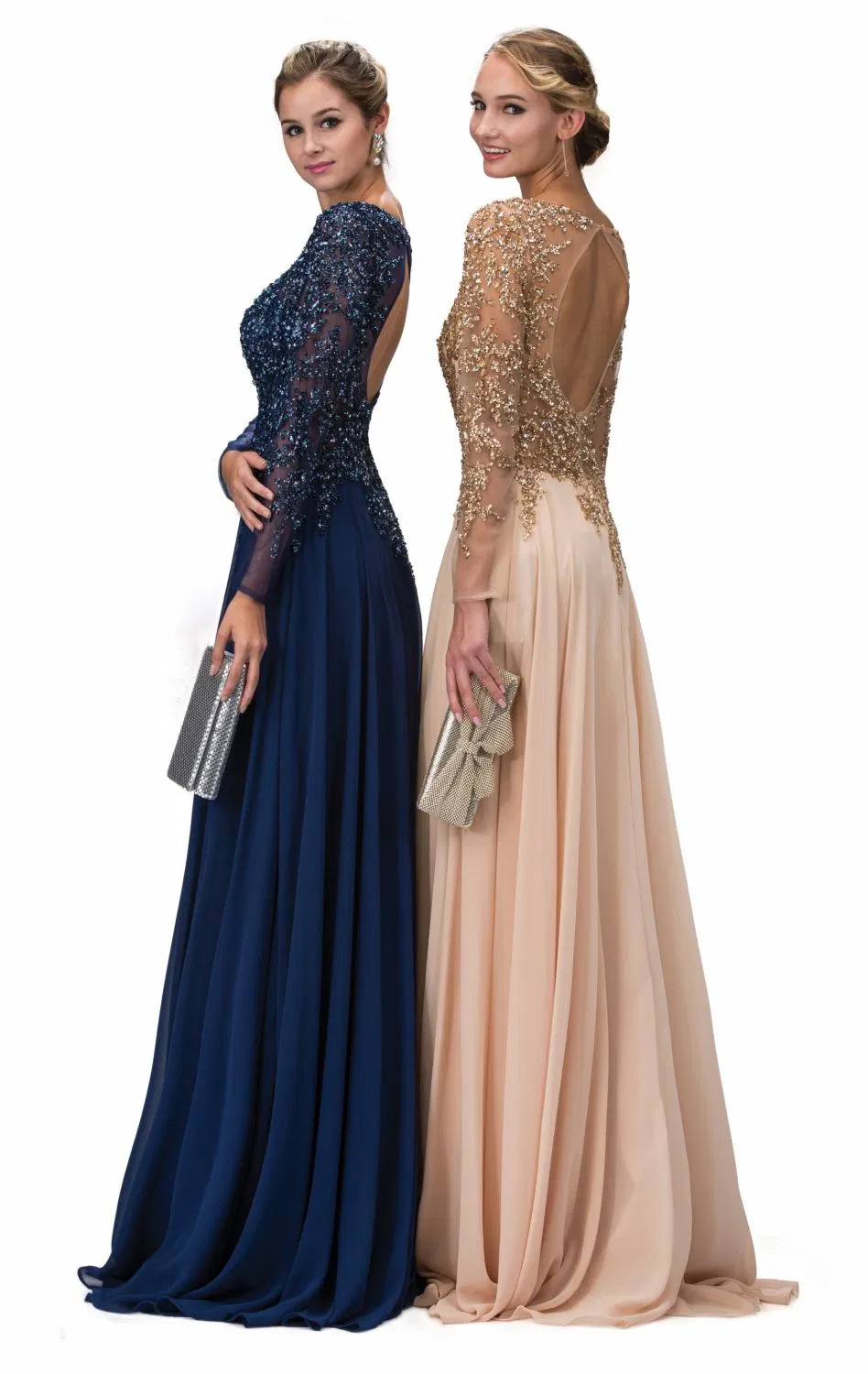 Open-Back Chiffon Sequin Ball Gown C250519