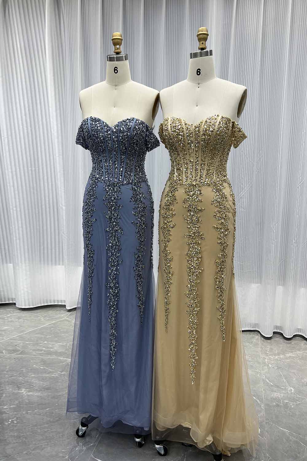 Luxury Gold Hand-Crystal Long Cocktail Dress C250524