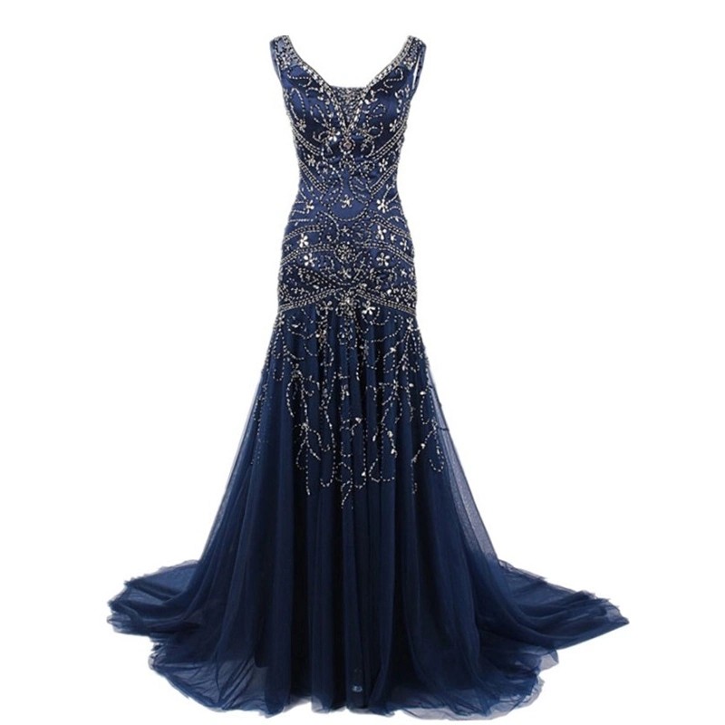 High-End Navy Blue Sequin Cocktail Dress C250512