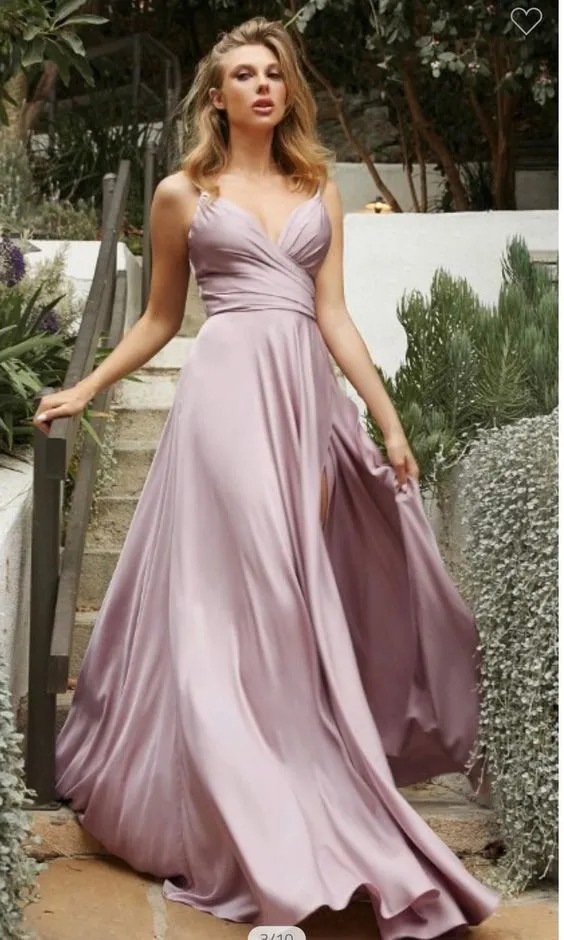 Satin Chiffon Slit Long Graduation Dress C250518