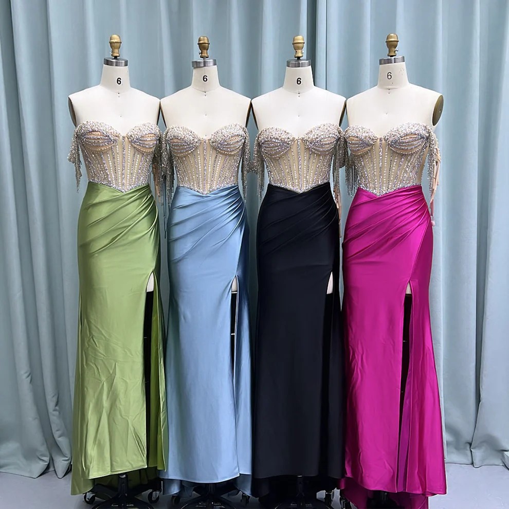 Blue Satin Crystal Ball Gown Dress C250522