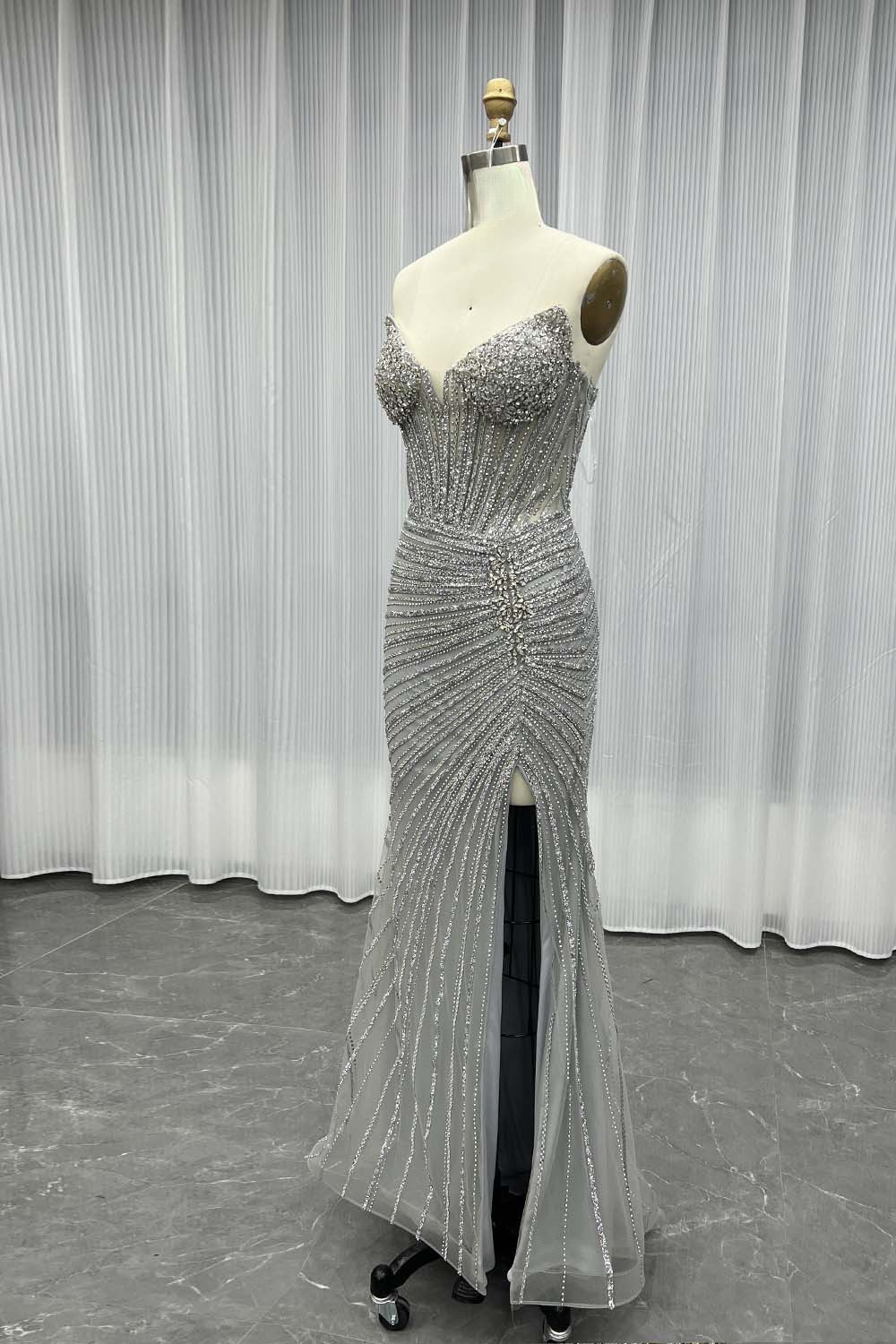 Silver Crystal Strapless Hostess Gown C250527