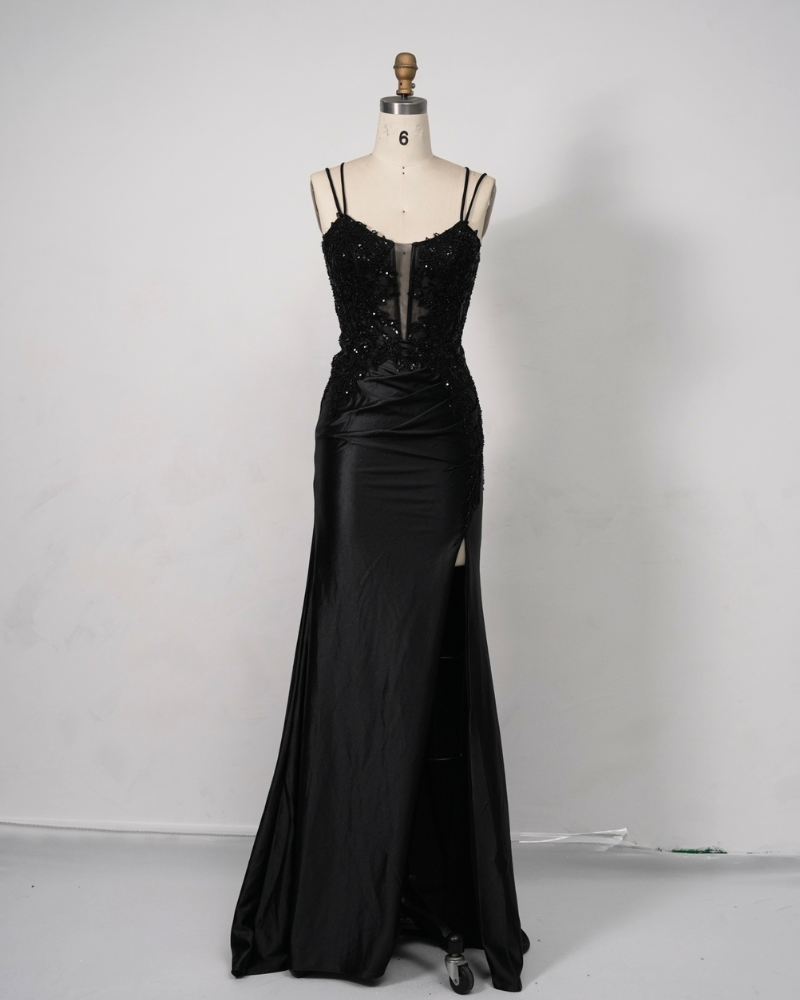 Black Halterneck Sequin Bridesmaid Graduation Dress C250541