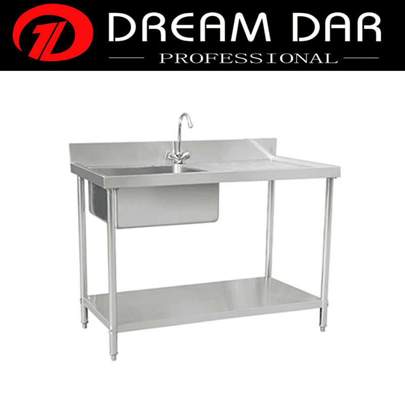 Assemble stainless steel kitchen single sink with table with under shelf and back panel